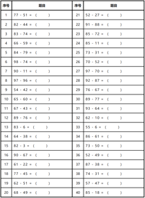 趣味减法:50-100